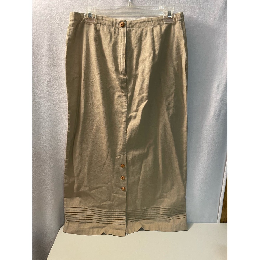 Christopher & Banks Tan Linen long‎ maxi skirt elastic waist cottage core